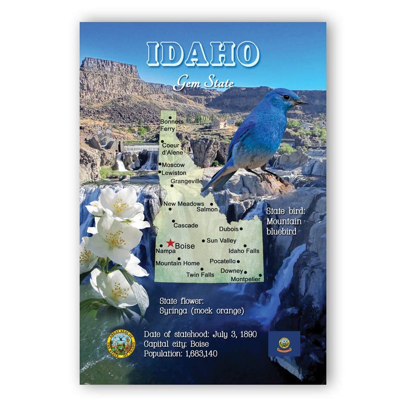 Postcard Fair IDAHO MAP postcard set of 20 identical postcards. ID state map post cards. Made in USA. - Image 1